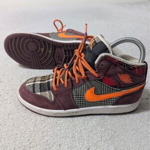 Jordan Air Jordan 1 Mid SE Plaid Kids 3Y Burgundy Orange Sneakers FD5461-608
